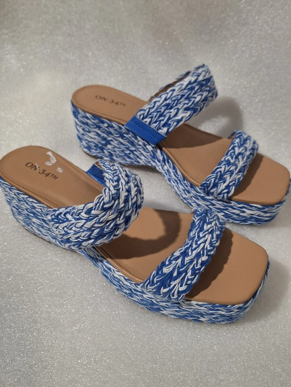 Blue & White Braided Platform Sandals -